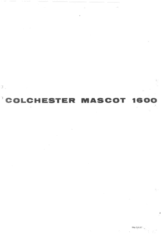 Product picture COLCHESTER MASCOT 1600 OPERATORS AND SERVICE MANUAL
