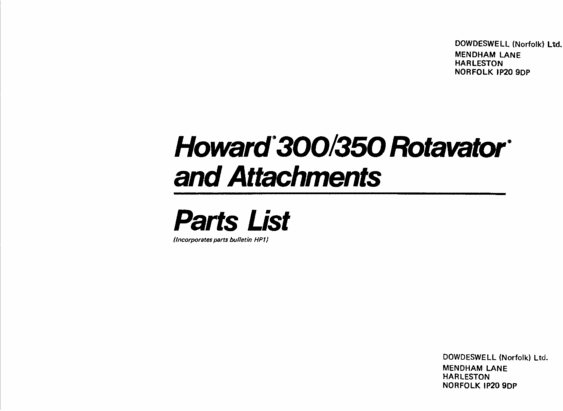 Product picture HOWARD ROTAVATOR 300, 350 PARTS LIST